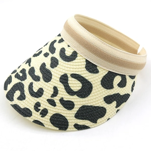 Visière de soleil en paille motif léopard pour femme avec bandeau élastique plage