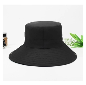Detail of outdoor sun hat with breathable mesh side panels and reinforced wide brim design