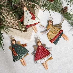 Retro Christmas Hanging Ornaments Hand Painted Iron Angel Santa Snowman Tree Decoration Holiday Party Decor