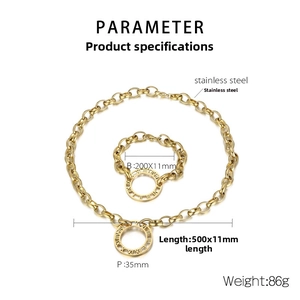 Detailed size chart of stainless steel roman numeral jewelry set with thick chain links