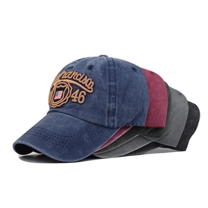 Vintage washed cotton baseball cap with 3D San Francisco embroidery and USA flag patch