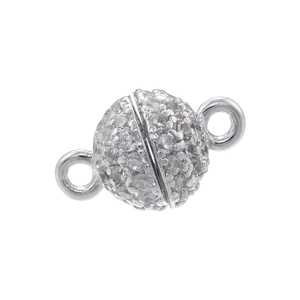 Macro view of 6mm silver zircon magnetic clasp for DIY jewelry bracelet and necklace