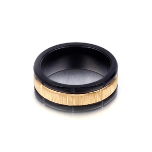 Stainless Steel Ring Two Tone Black Gold Silver Band Brushed Surface Industrial Modern Jewelry For Men Women