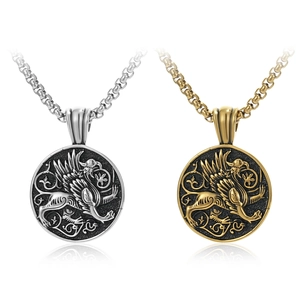 Greif Anhänger Halskette Edelstahl Geprägte Runde Münze Mythologisches Totem Retro Vintage Schmuck Für Männer Boxkette