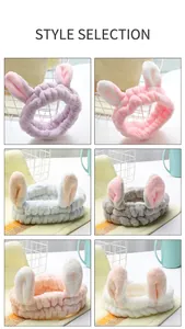 Vue détaillée de six bandeaux à oreilles de chat colorés en matière polaire corail douce