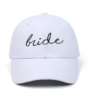 Classic white cotton baseball cap with black bride embroidery for bachelorette parties