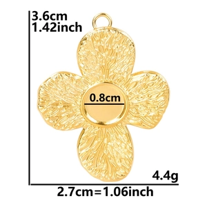 Detail view of flower pendant measurements 3.6cm by 2.7cm in 18k gold plating