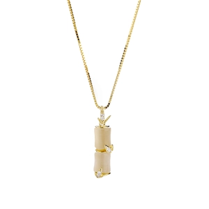 Gold plated S925 sterling silver necklace featuring cat eye stone bamboo pendant