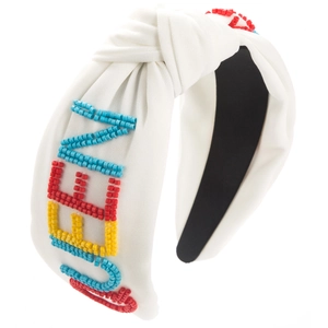 Serre-tête noué blanc fait main avec broderie de perles JEWELS colorées pour anniversaire