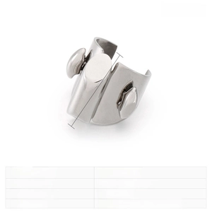 Detail view showing 26mm wide geometric stainless steel ring with 10g weight specifications