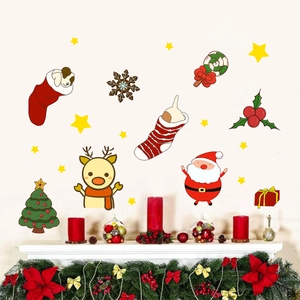 Christmas Wall Stickers Cartoon Santa Reindeer PVC Removable Decals For Home Living Room Bedroom Window Glass Decoration Colorful