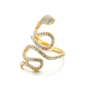 Chic 18K gold plated snake ring featuring micro-pave crystals in high-quality stainless steel
