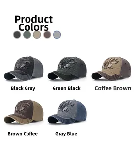 Detailed look at five vintage washed baseball caps with bull skull embroidery patches