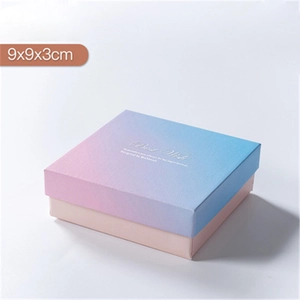 Pink and blue gradient jewelry gift box measuring 9x9x3cm with Best Wish gold foil print