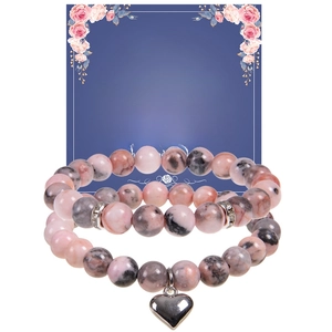 Natural Stone Beaded Bracelet With Heart Pendant And Rhinestone Spacers Healing Card Motivational Gift For Women Fashion
