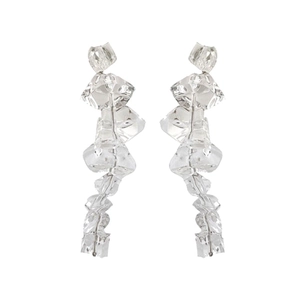 Long geometric earrings with clear acrylic ice cube crystals and silver ear needles