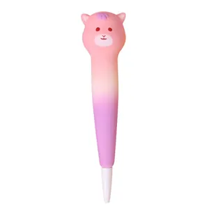 Cute alpaca squishy decompression pen with pink purple gradient body for writing