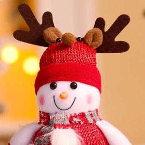 Christmas foam snowman doll with red knit hat and antlers for holiday scene decoration