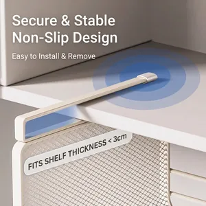 Retractable metal mesh under-shelf basket with protective caps for 3cm thick shelves