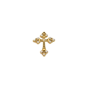 Vintage gold stainless steel cross pendant with zircon stones and baroque carvings