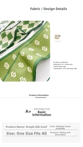 Detail of green silk scarf featuring white geometric patterns and smooth fabric texture