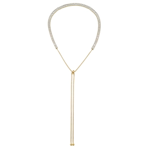 Elegante collana in titanio dorato con pietre di zircone e chiusura a scorrimento regolabile