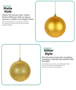 Detail of matte and glitter gold Christmas balls with hangers for tree decoration