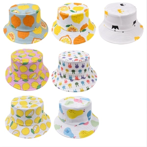 Breathable cotton sun hats for kids featuring various cute cartoon fruit prints