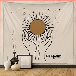 Tapisserie Murale Bohémienne Nordique Soleil Et Mains Occulte Esthétique Décoration De Chambre Tissu Fond Polyester