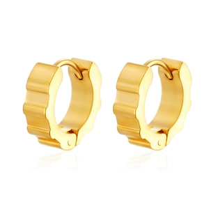 Detail shot of 18K gold plated stainless steel earrings with textured grid pattern