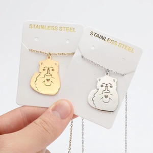Chic stainless steel necklace featuring cute cartoon cats drinking soda in gold and silver