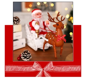 Detail of Santa Claus reindeer sleigh toy with festive pine cones on table decoration