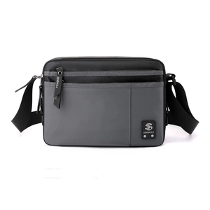 Durable grey nylon crossbody bag for men featuring large capacity and adjustable strap
