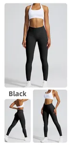 Vues détaillées du legging de yoga noir sans couture à taille haute avec effet push-up