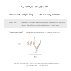 Détails du coffret collier et boucles d'oreilles goutte en strass avec dimensions