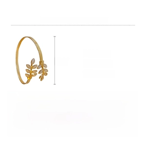 Detailed size specifications and weight of the gold leaf-shaped open arm cuff bracelet