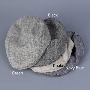 Retro herringbone flat caps for men and women in grey, black, khaki, and navy blue colors