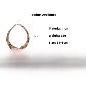 Detail view of leopard print choker necklace with measurements and lobster clasp