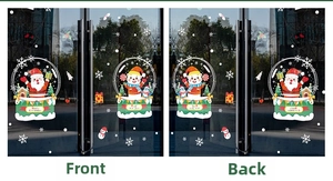 Stickers de fenêtre de Noël double face avec Père Noël et ours polaire vus des deux côtés