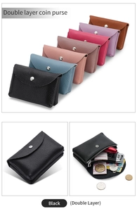 Macro detail of multi-color double layer leather coin purse showing interior card storage