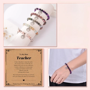Ensemble de bracelets Arbre de Vie en pierres naturelles avec carte pour enseignant