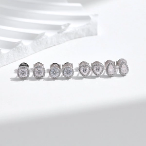 Sparkling S925 sterling silver halo earrings in cushion round heart and teardrop shapes