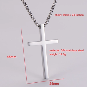 Men's minimalist stainless steel cross pendant necklace with 24-inch chain in silver