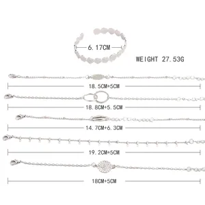 Size chart showing bracelet diameters and chain lengths for the 6-piece jewelry set