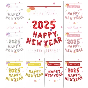 2025 Happy New Year Ballon en Film d'Aluminium Pour Décoration de Fête du Nouvel An Lettres Chiffres en Feuille Métallique