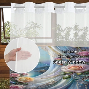 Waterproof polyester shower curtain with floral print and metal ring grommets for bathroom