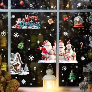 Christmas window decals with Santa Claus and snowflakes for festive holiday glass decoration