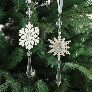 Sparkling white acrylic snowflake ornaments with crystal pendants for Christmas tree decor
