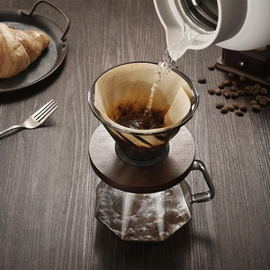600ml heat-resistant glass coffee pour-over set with wooden handle and filter paper