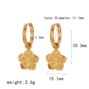 Vintage 18k gold floral hoop earrings for women featuring stainless steel craft with dimensions